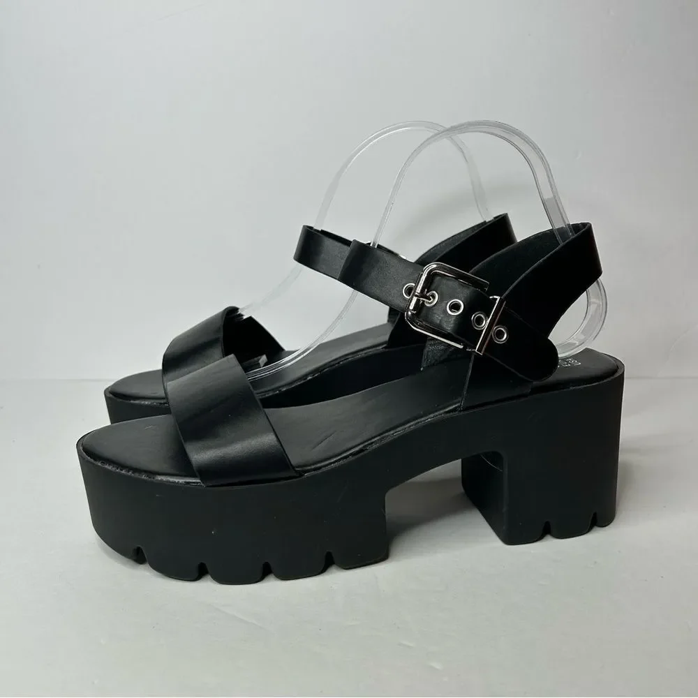 New Faux Leather Chunky Black Platform Sandals 11 Ankle Straps